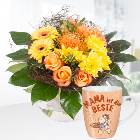 Sommerstrauß Sonnentanz + Nici Tasse "Mama ist die Beste"