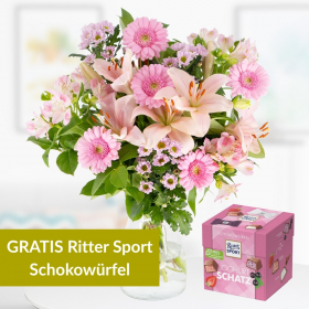 Blumenstrauß Rosa Gerbera + gratis Ritter Sport Schokowürfel