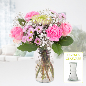 Blumenstrauß Pink + gratis Glasvase