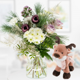 Weihnachtsstrauß Festlicher Glanz + Nici Rentier