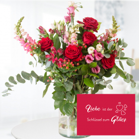 Blumenstrauß Süße Romanze + "Liebe ist der Schlüssel zum Glück" Karte