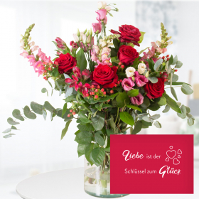 Blumenstrauß Süße Romanze + "Liebe ist der Schlüssel zum Glück" Karte