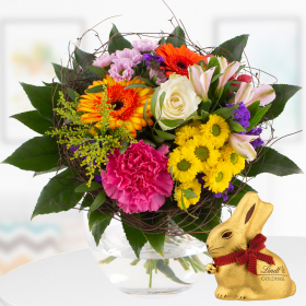Blumenstrauß Farbenfroh + Lindt Goldhase (100g)