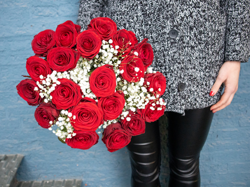 Rote Rosen mit Schleierkraut